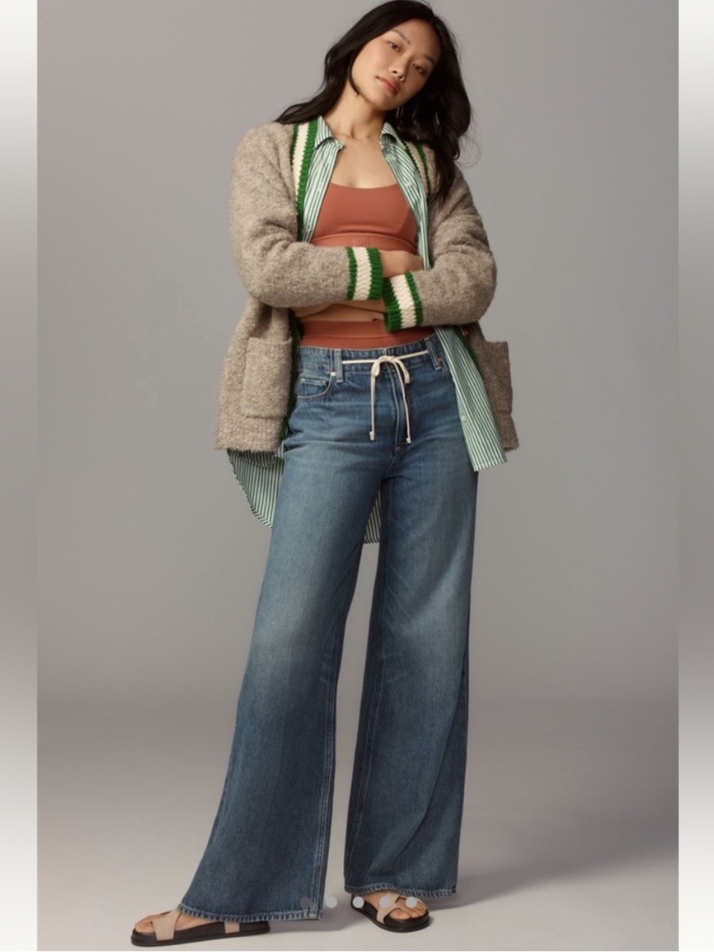 Paige Jeans Zoey Waist Tie Wide-Leg 31” in Jazz Club - Picture 2 of 14